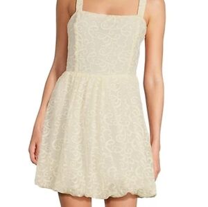 Lace Square Neck Sleeveless Bubble Hem Mini Dress Cream